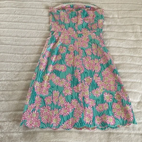 Vintage Lilly Pulitzer Blue Grass Lion print strapless dress - Picture 5 of 8